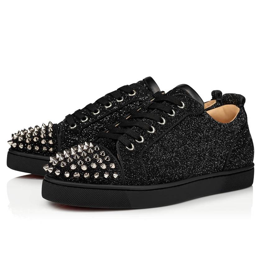Men's Christian Louboutin Louis Junior Spikes Orlato Leather Low Top Sneakers - Black/Silver [5861-792]